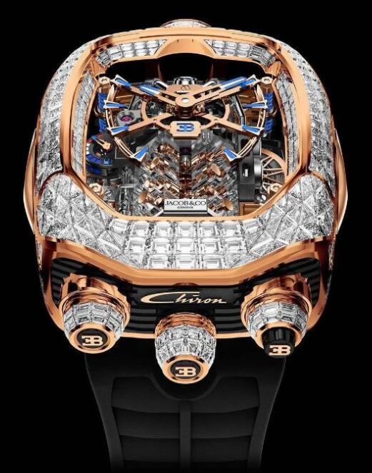 Replica Jacob & Co. Bugatti Chiron Rose Gold Baguette 16 Cylinder Tourbillon watch